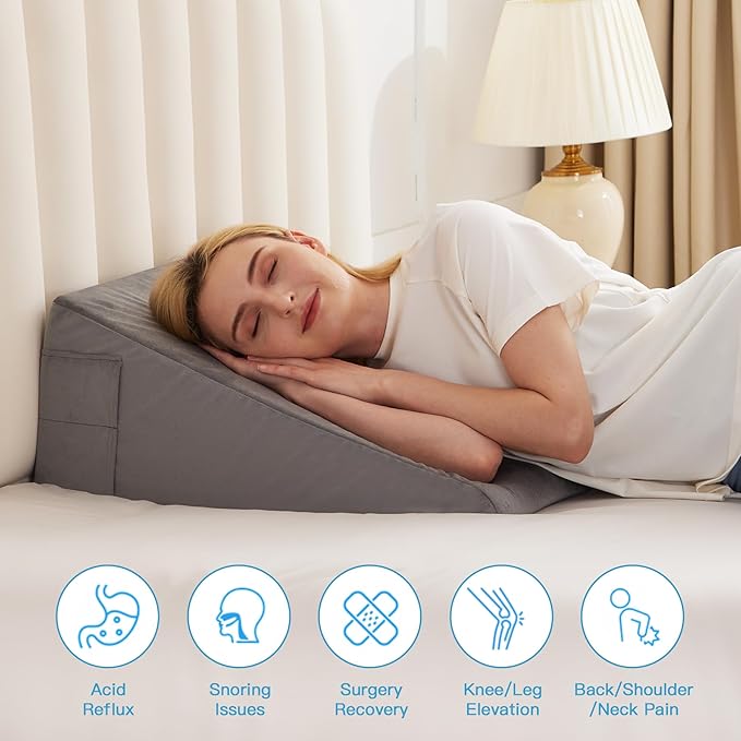 Wedge Pillow for Back Pain Relief, Bed Wedge Pillow for Sleeping, 24×24×12 Inch Memory Foam Anti Snore Pillow, Triangle Pillow Wedge for Sleeping Acid Reflux, Gerd, Elevated Pillow Short Plush