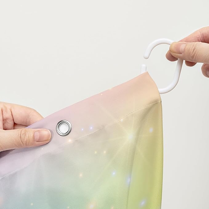AILONEN Sparkling Stars Shower Curtain, Rainbow Shining Stars Cloth Bath Curtain Set for Girls Teens Kids Rainbow Lover,Fantasy Gradient Shower Curtain Liner,72" W*84" H