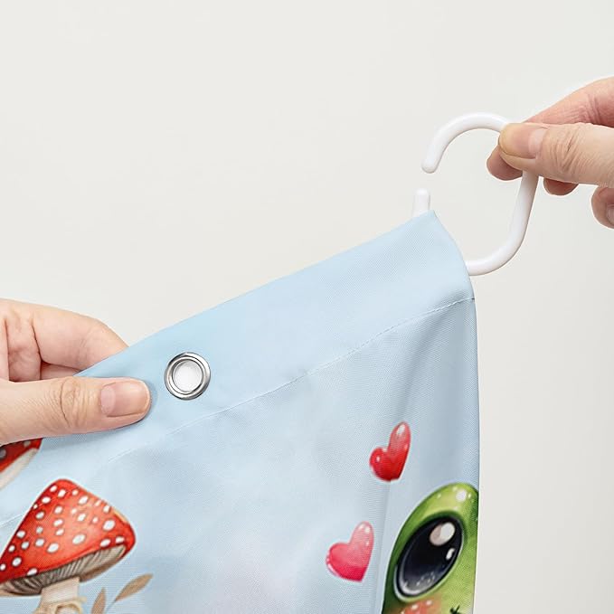 AILONEN Cartoon Frog Shower Curtain,Green Frog with Red Mushroom Roses Bathroom Curtain for Kids Boys Girls,Kawaii Amphibian Animal Waterproof Fabric Shower Curtains for Bathroom,48" W*72" H