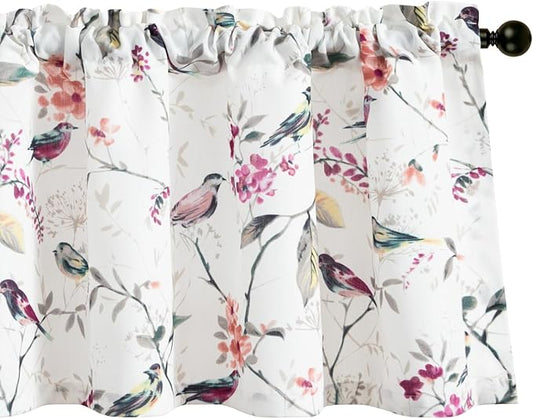 Leeva Window Valances for Laundry Bedroom Living Room, Birds Vines Printed Small Curtains Rod Pocket Vintage Semi-Blackout Valance for Windows, 52 x 18 Inch, Purple Birds, One Panel