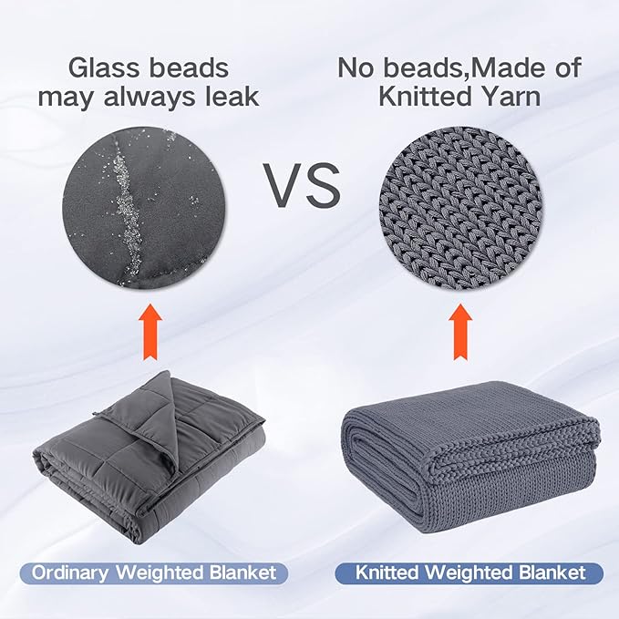 Knitted Weighted Blanket(Light Grey 50"x75" 15lbs),Home Décor Cooling Throw Blanket for Hot Sleepers,Hand Made Chunky Knit Heavy Blanket for Adults Use on Full Size Bed