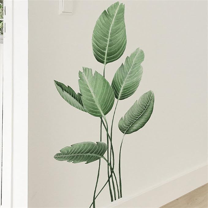 Tropical Leaf Green Leaves Wall Decals Monstera Deliciosa Liebm Palm Tree Leaf Plants Wall Stickers Bedroom Living Room TV Wall Door Decor Murals (Tropical Leaf Green 3)