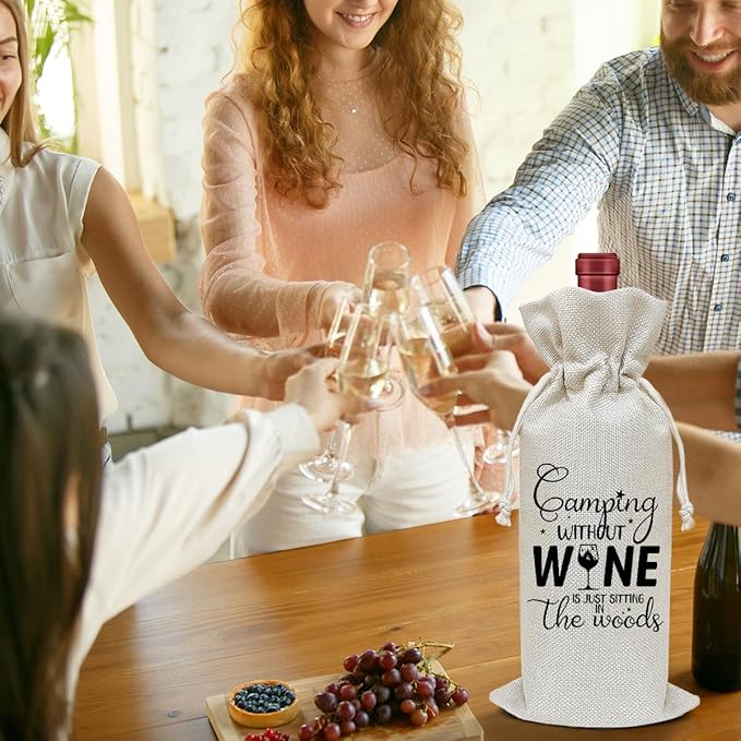 Camper Wine Bag, Camping Gift for Camper Funny Wine Gifts for Women Men Friends Coworkers, Party Favor Wine Champagne Gift Bag With Drawstring -12