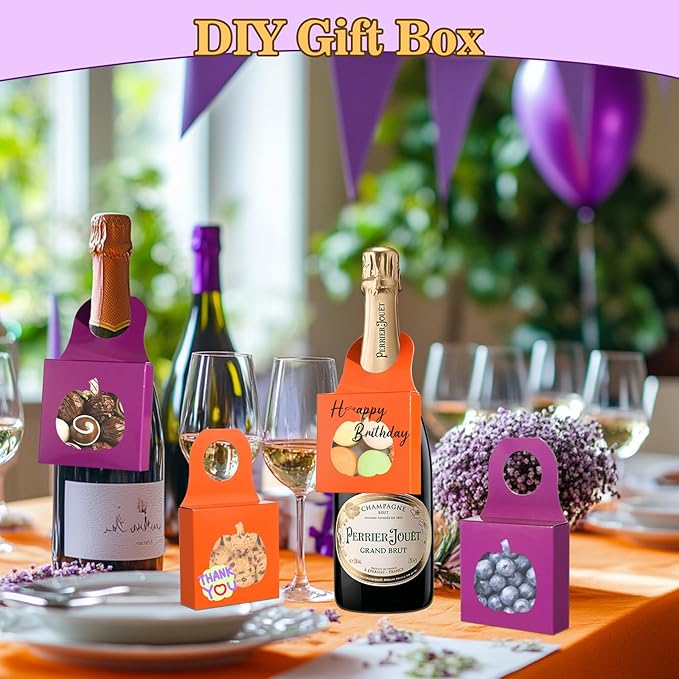 Megitzuu 30PCS Wine Bottle Box with Window, Kraft Paper Wine Boxes for Halloween Gifts Hanging Pumpkin Treat Box Mini Charcuterie Boxes Wine Bottles Gift Bags Goodies Candy Box Party Favor (Pumpkin)
