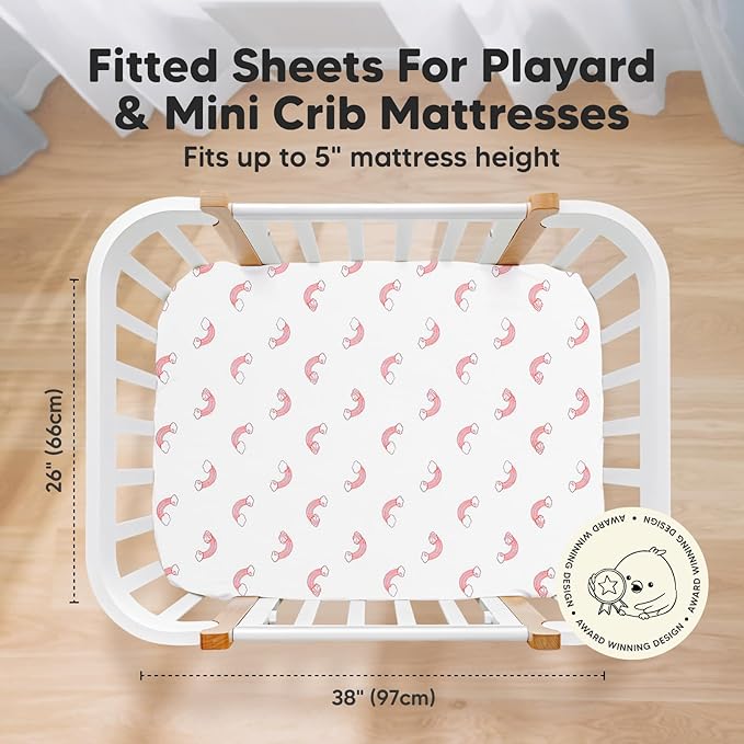 Pack and Play Sheets Fitted, 2-Pack Mini Crib Sheets - Pack N Play Sheets, Organic Fitted Crib Sheet for Pack and Play Mattress, Playard Baby Crib Sheets, Crib Sheets Neutral for Boys (Dreamland)