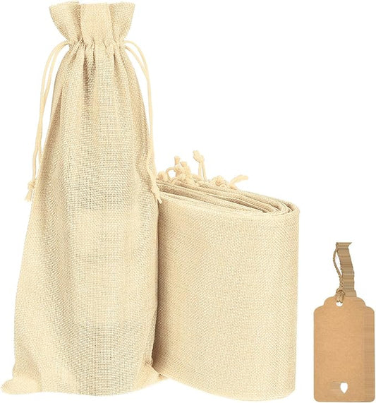 uxcell Burlap Wine Bags with Drawstrings, 12Pcs Wine Gift Bags Reusable Wine Bottle Bags with Ropes and Tags for Wedding, Birthday, Travel (14 x 6.3 In, Beige)