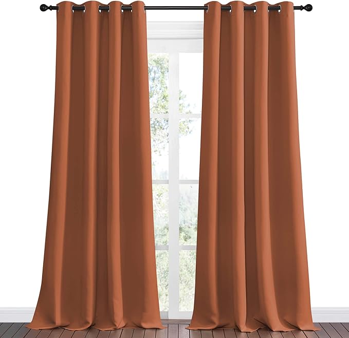 NICETOWN Halloween Burnt Orange Blackout Curtains for Sliding Door - 55 by 102, 2 Pieces, Blocking Out Sunlight Window Treatment Modern Design Grommet Curtain Panels for Dining Room