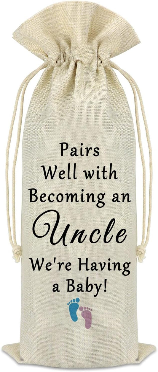 Pregnancy Announcement Gifts for Uncle Wine Bag Promoted To Uncle Baby Reveal Gift for Brother Drawstring Burlap Wine Bag First Time Uncle Gift New Uncle Gift for Brother Wine Bottle Cover Bag