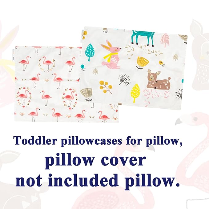ALVABABY Toddler Pillowcases Fits 13 x 18inch,12x 16inch Kids Pillow for Sleep 2 Pack Cotton Baby Children Pillow Cover Envelope Travel Pillowcases Rabbit Flamingo 2TPW08
