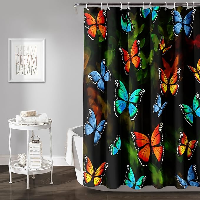 AILONEN Beautiful Butterfly Shower Curtain,Colortul Butterfly with Fog Bath Curtain for Bathroom for Girls,Boho Style Waterproof Fabric Shower Curtain Set with Hooks,72" W*84" H