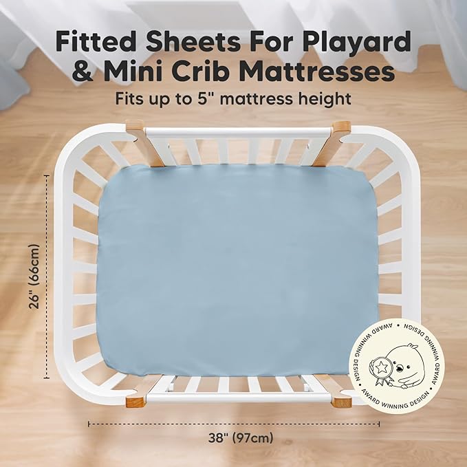 Pack and Play Sheets Fitted, 2-Pack Mini Crib Sheets - Pack N Play Sheets, Organic Fitted Crib Sheet for Pack and Play Mattress, Playard Baby Crib Sheets, Crib Sheets Neutral for Boys, Girls (Steel)