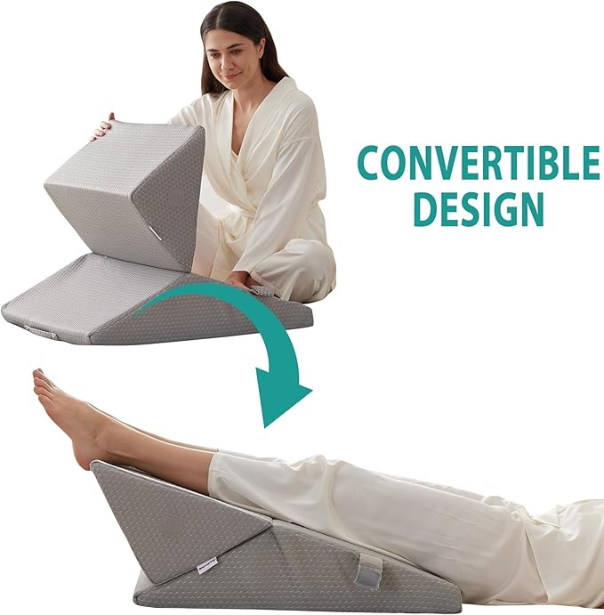 Wedge Pillow for Sleeping, Adjustable 9&12 Inch Foldable Bed Wedge Pillow Set, Orthopedic Memory Foam Triangle Pillow Wedge, 7-in-1 Elevated Pillows for Leg and Back Support, Grey