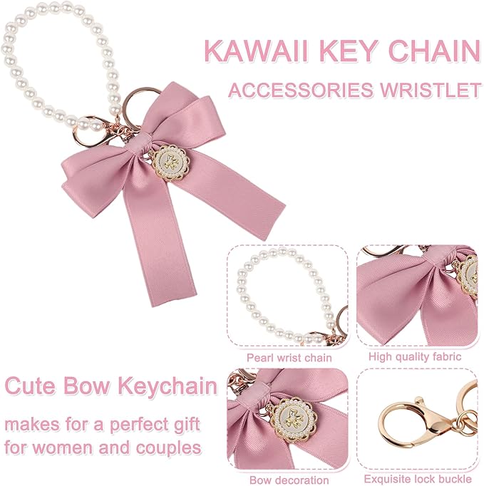 BELSITA Stanley Cup Accessories Set, Bow Pearl Chain Braided Design Water Bottle Handle Strap, Silicone Stanley Cup Boot, Stanley Charms for Stanley Cup 30/40oz Tumble (Pink)