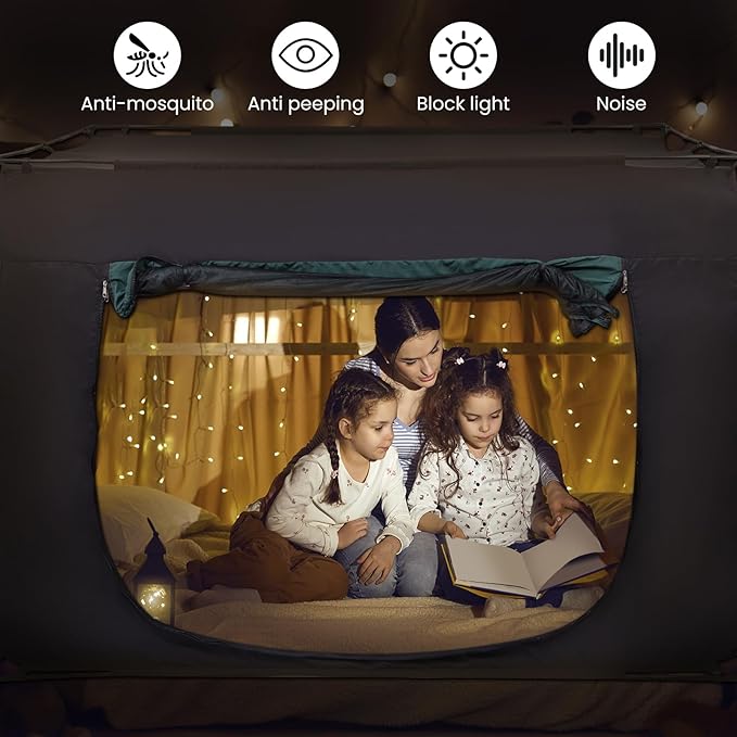 Bed Tent Bed Canopy Twin Size, Portable Sleeping Tents Dream Tents Indoor for Kids and Adult, 70% Blackout with 3 Doors Breathable Privacy Space on Bed (Mattress Not Included)