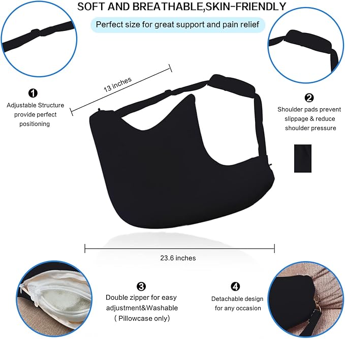 Shoulder Surgery Pillow, Shoulder Pillow with Detachable Sling, Rotator Cuff Pillow for Shoulder Pain Relief, Comfortable Post Shoulder Surgery Pillow, Firm and Removable(Black)