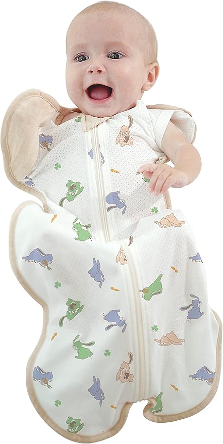 Swaddle, Cool Air mesh, Help Baby Safely Transition from Being swaddled Sleeves Open Free Before Rolling Over, Sleeping Bag Wearable Blanket (Large 6-12 Months | 19-26lbs | Rabbit)