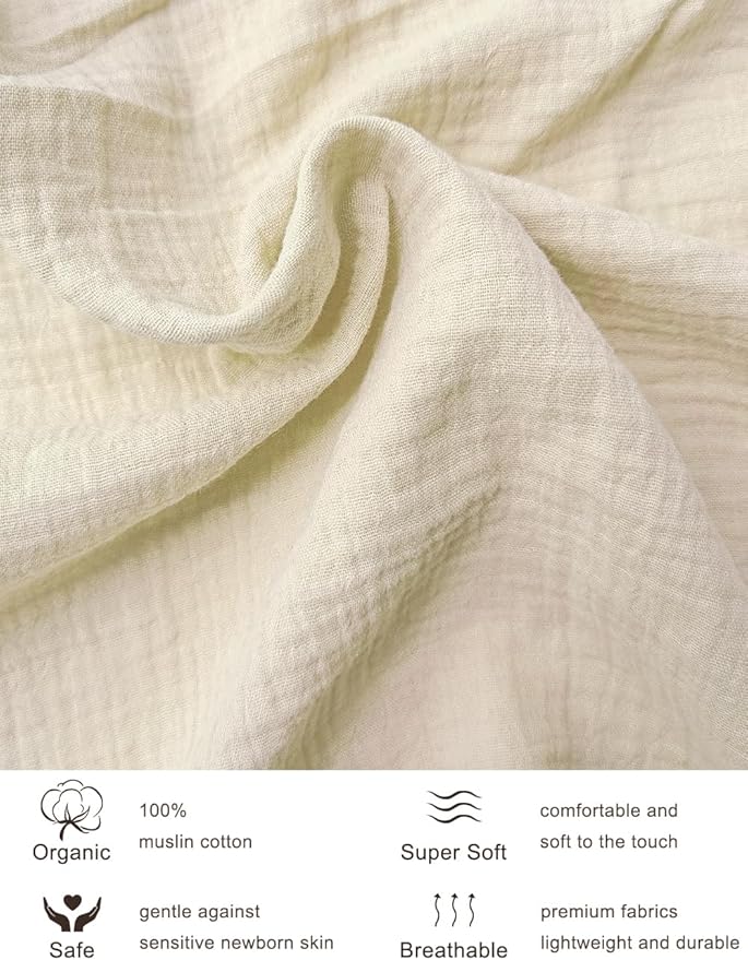 Neutral Muslin Cotton Small Pack n Play Mattress Pad Cover, 39"x27" Soft and Breathable Baby Sheets for Pack and Play, Beige Pack and Play Mattress Pad Sheets for Baby Unisex (46P-11)