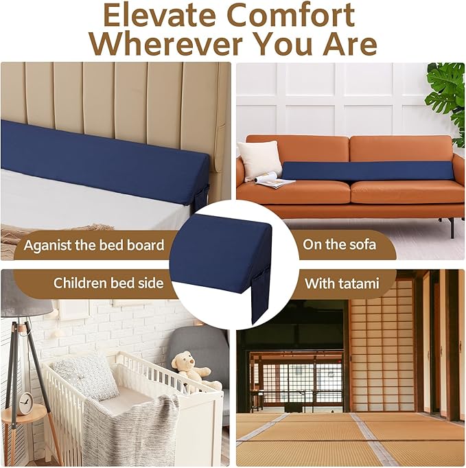 King Bed Wedge Pillow for Headboard, Foam Headboard Pillow, Bed Gap Filler, Mattress Wedge, Mattress Gap Filler King - Fill The Gap (0-7") Between Headboard and Mattress (Navy, 76"x10"x6")