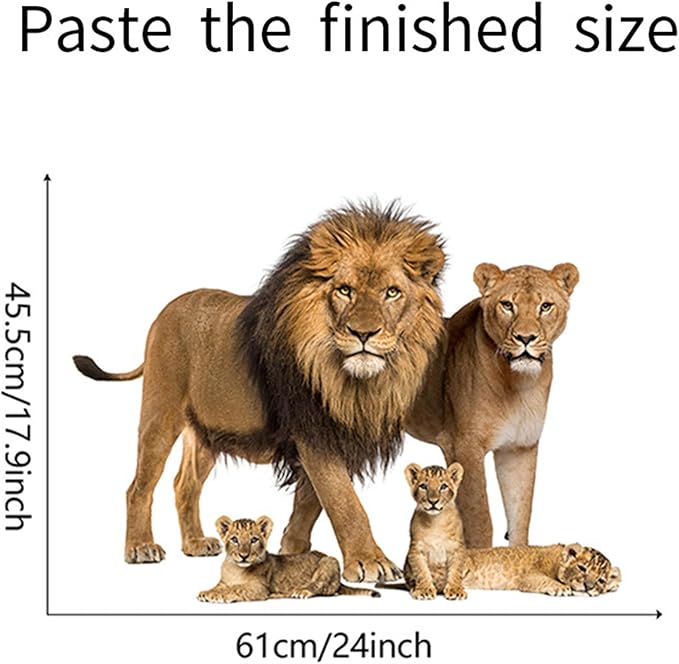 Lion Wall Decals, Vinyl Removable 3D Stickers for Bedroom Nursery Decor - Peel and Stick Cute Baby Girl Boy Toddler Kids Room Art Decoration, Woodland Forest Safari Jungle Mural Waterproof