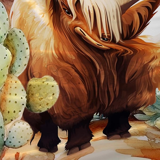 AILONEN Yak Shower Curtain Set, Desert Cactus Yak Polyester Waterproof Shower Curtain,Watercolour Sunset Warm Yellow Cloth Bath Curtain Set with Plastic Hooks,72" Wx72 H