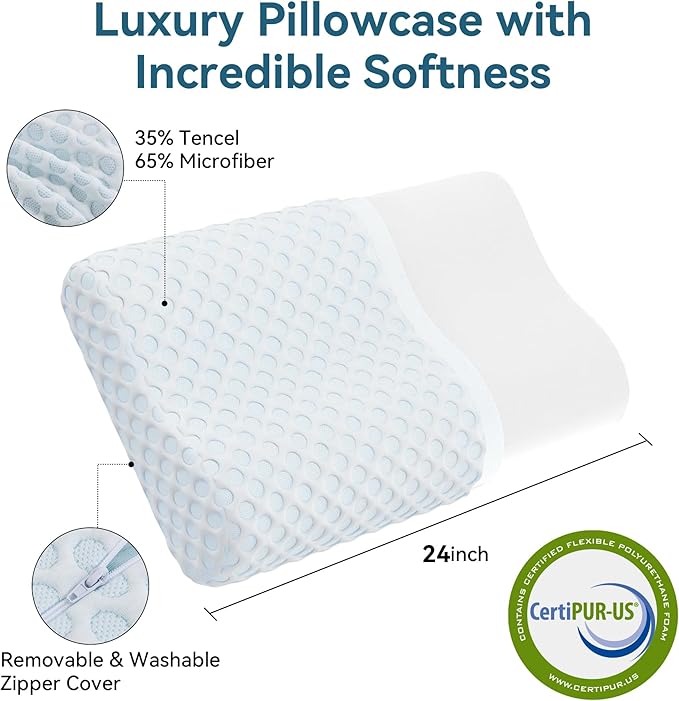 Neck Pillow Memory Foam Contour Pillow for Pain Relief Cervical Pillow for Sleeping, Orthopedic Pillow for Neck and Shoulder Pain, Ergonomic Pillow for Side Back Stomach Sleeper-Firm