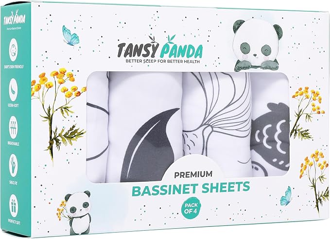Bassinet Sheets for Ronbei, Baby Joy, Baby Delight Beside Me Dreamer, and Nordmiex Bassinet, 4 Pack, 33x20 Inch, Ultra Soft, Breathable Snug Fit, Unisex Boys Girls, Gray White (Ocean Fish Theme)