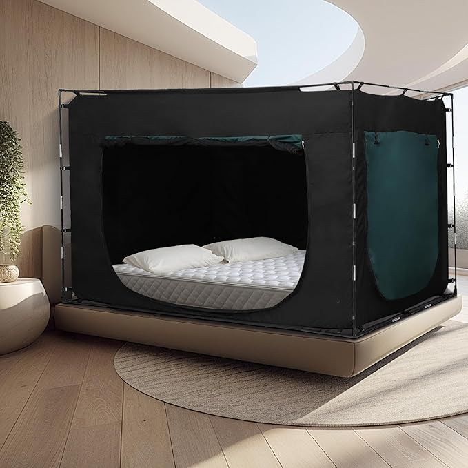 Bed Tent Bed Canopy Twin Size, Portable Sleeping Tents Dream Tents Indoor for Kids and Adult, 70% Blackout with 3 Doors Breathable Privacy Space on Bed (Mattress Not Included)