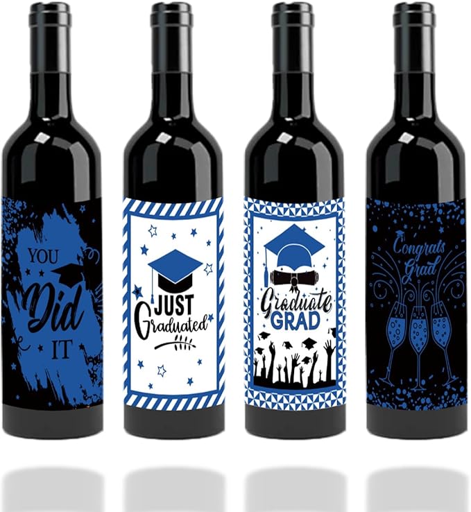 24Pcs Graduation Gift Wine Labels Congrats Grad Wine Bottle Stickers Graduation Party Waterproof Wine Bottle Decoration Cover for College Congrats Graduation Party Decorations, 4 Design