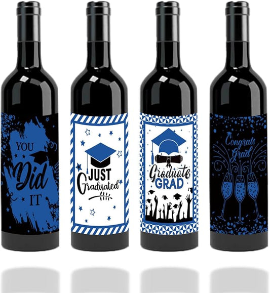 24Pcs Graduation Gift Wine Labels Congrats Grad Wine Bottle Stickers Graduation Party Waterproof Wine Bottle Decoration Cover for College Congrats Graduation Party Decorations, 4 Design