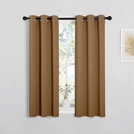 NICETOWN Sleek Blackout Curtains 45 inches Length for Small Windows, Noise Reducing and Block Draft Panels for Door Doorway Laundry Office Luxury Decor Theme (2 Panels, Gold Brown, W29 x L45 -Inch)
