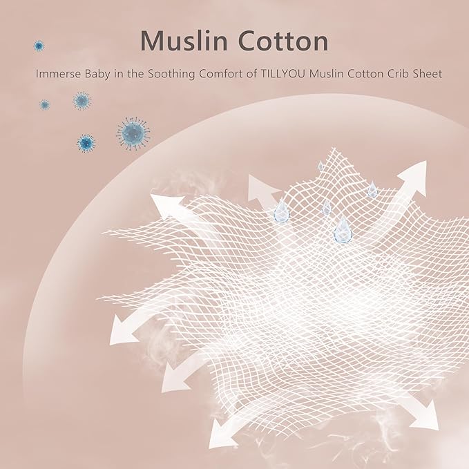 TILLYOU 2 Pack Muslin Crib Sheet for Boys and Girls - 100% Cotton Fitted Crib Sheet for Toddler Standard Crib Mattress, Soft and Breathable, 52"x28"x8",Beige&Light Brown