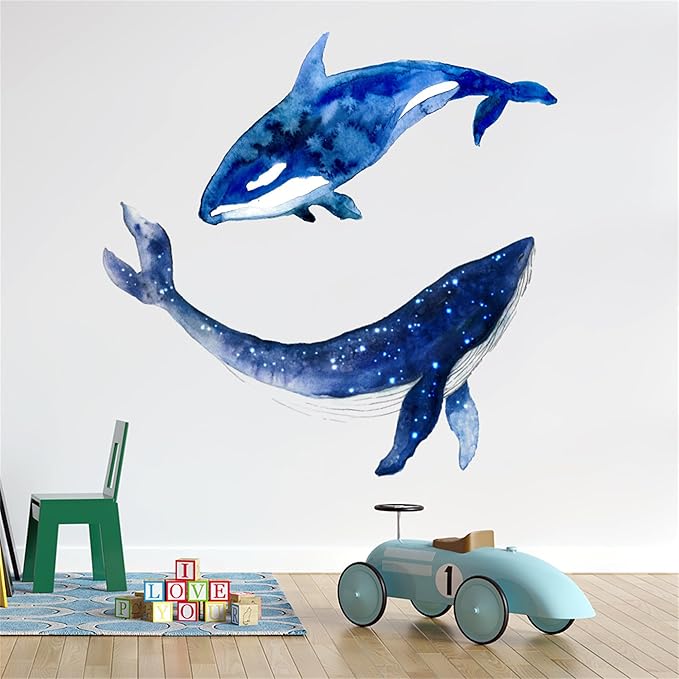 Removable Vinyl Whale Wall Decal Sea Life Wall Sticker Decor Nursery Kidsroom School Classroom Livingroom Bedroom Bathroom Coastal Ocean Fish Murals Decals