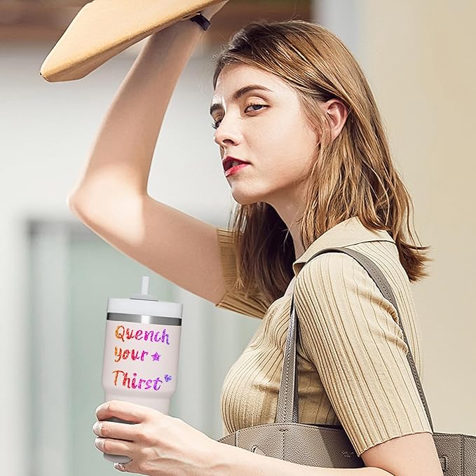 Vinyl Letter Stickers for Stanley Cups, 8 Packs Shiny Personalized Letters Tags Self Adhesive Waterproof Cute Alphabet Number Sticker for Kids Teens Adults Water Bottle Laptop Luggage