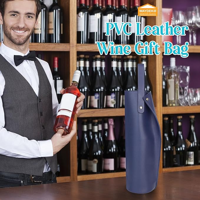 Wine Gift Bag, Reusable PVC Leather Wine Tote Carrier, Double Layered bag, Birthday Bridal Showers Holiday Gifts