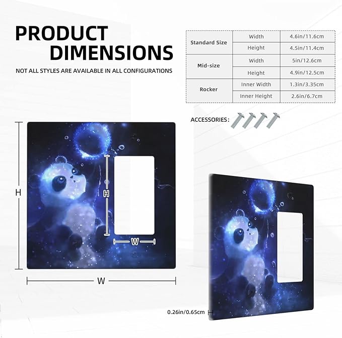 Cute Baby Panda Light Switch Cover Wall Plate Decorative 2 Gang Combination Blank/Rocker Outlet Covers Blue for Farmhouses Kitchens Bathrooms 4.5 x 4.6 in