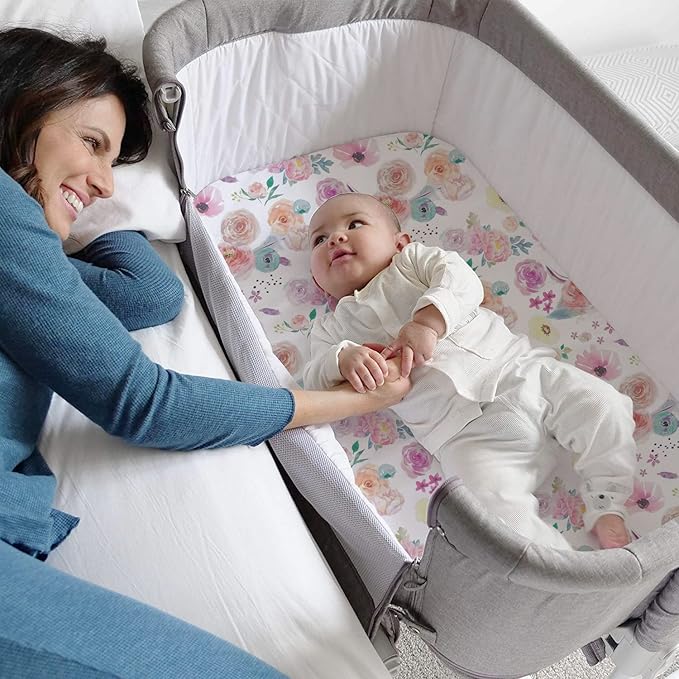 TotAha Premium Stretchy Bassinet Cradle Sheets (2-Pack) -Hypoallergenic, Silky Comfort, Buttery Soft, Calming Effect, All-Season Jersey-Knit Sheets,32 X 16 X 3''(Colorful Flora & Blue Flowers)