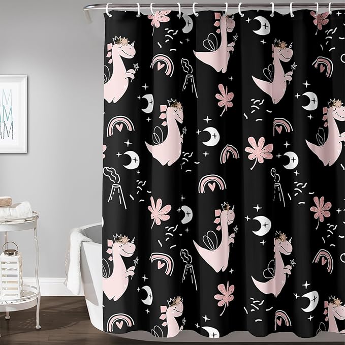 AILONEN Cute Dinosaur Shower Curtain,Cartoon Dinosaur Bath Curtain Gifts for Kids,Polyester Waterproof for Bathroom, 60" W*72" H with 12 Plastic Hooks