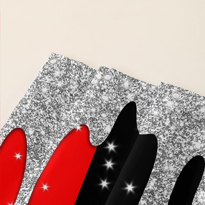 AILONEN Mr Mrs Black and Red Shower Curtain,Love Hearts Pattern Mr Right Mrs Always Right Theme Bath Curtain,Modern Print Decoration Waterproof Shower Curtain with 12 Plastic Hooks, 36" W*72" H