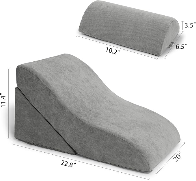 baibu 20 in Bed Wedge Pillow Set Foam | Adjustable Pillows for Back, Leg and Knee Pain Relief | Post Surgery Ortho Pillow – Anti Snoring, Heartburn, Acid Reflux & GRED (Gray)