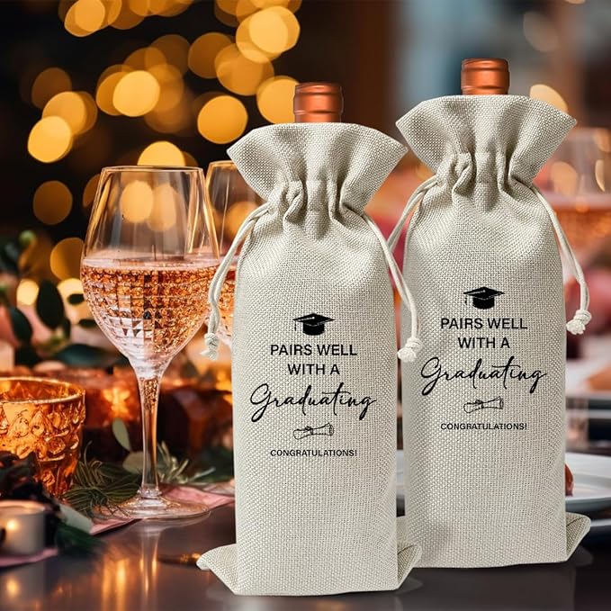 Graduation Gift Wine Bag For Student, Pairs Well With Graduating, Graduation Wine Bag Gift For Daughter Son, Graduation Party Supply Favors Decor, Wine Champagne Gift Bag With Drawstring