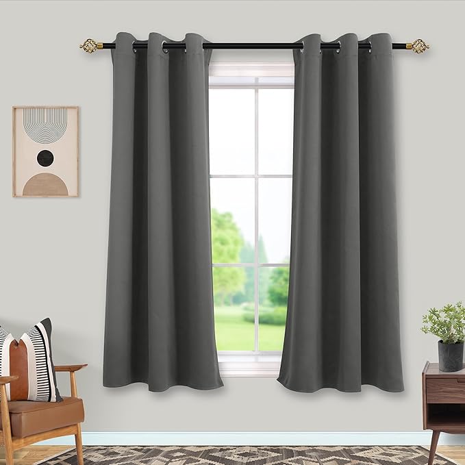 Mrs.Naturall Blackout Curtains for Bedroom,Short Window Curtains 2 Panel Sets,Dark Grey,45 Inch Length