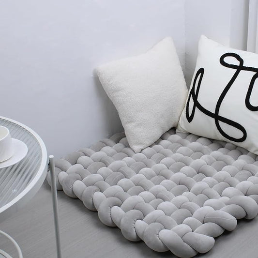XHJRI Thickened Braided Knot Seat Mat, Knotted Floor Decorative Cushion, Handmade Baby Infant Playing Pad Nursery Rug (27.5 * 31.5 Inch,Grey)
