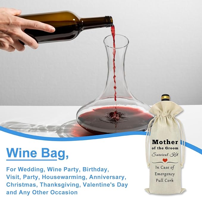 Mother of the Groom Gift Wine Bag Wedding Gifts for Mother in Law Mother of the Groom Gift from Son Bride Wine Bottle Cover Bag Engagement Bridal Shower Gift for Groom's Mother Mother of the Groom