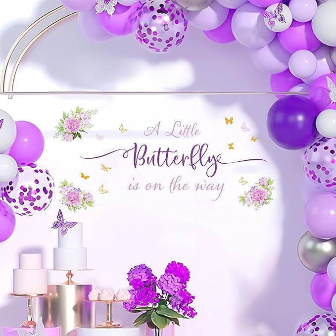 A Little Butterfly is on Her Way Baby Shower Decal - Butterfly Baby Shower Decorations, Colourful Butterfly Wall Decals Sign, Gender Reveal Girl or Boy Decal, Butterfly Baby Shower Backdrop