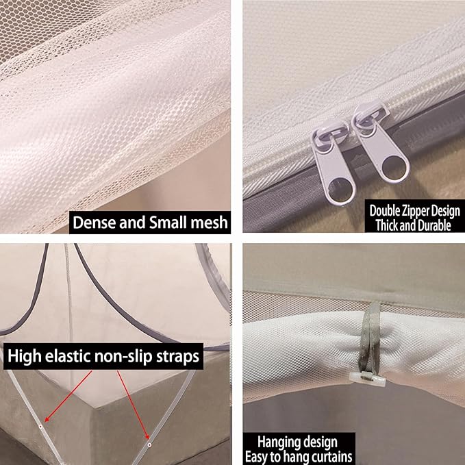 CMINGJ Mosquito Net for Bed, Portable pop up Mosquito Netting with Bottom, Free Installation-Suitable for Bedroom, Camping, Folding Portable Design for Baby Adults (Orange Bear)