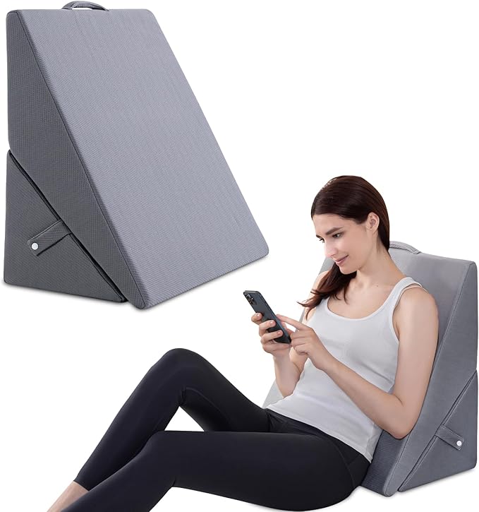 Wedge Pillow for Sleeping, 9 & 12 Inch Adjustable Wedge Pillow for Back Pain Relief Foldable Wedge Pillow for After Surgery Memory Foam Triangle Pillow Wedge for Bed Upright Acid Reflux Snoring