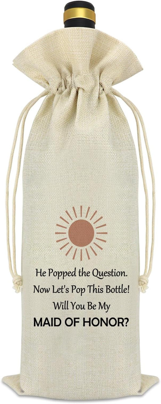 Maid of Honor Proposal Gifts Bridesmaid Gift from Bride Engagement Wine Bag Gift for Women Wedding Day Bridal Party Bachelorette Gifts for Bridesmaids Matron of Honor Friend Sister Wine Bottle Bag