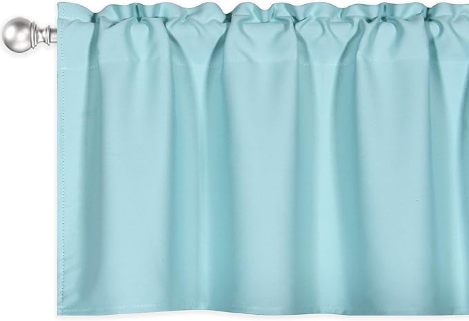 Aqua Blue Valance for Windows 42x18 Inch Solid Thermal Insulated Blackout Rod Pocket Kitchen Short Curtain Toppers Valance for Bathroom Living Room 2 Panels