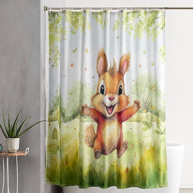 AILONEN Cartoon Cute Squirrel Shower Curtain,Kawaii Squirrel Bathroom Curtains for Kids,Girls,Tie Dye Tree Shower Curtains Set with Hooks for Bathroom,36" W*72" H