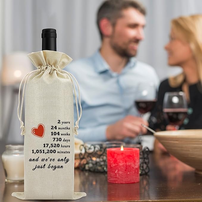 Second Anniversary Wedding Gifts for Him Her Two Years Anniversary Wine Bag for Husband Wife 2 Year Dating Anniversary for Men Women 2 Years of Marriage Gift Birthday Christmas Gift Wine Gift Bag